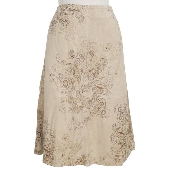 Embossed Studded Paisley Suede A-Line Skirt 16